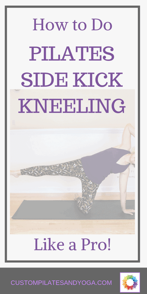 a pin that shows the starting position for practicing the Pilates Side kick kneeling classic mat exercise