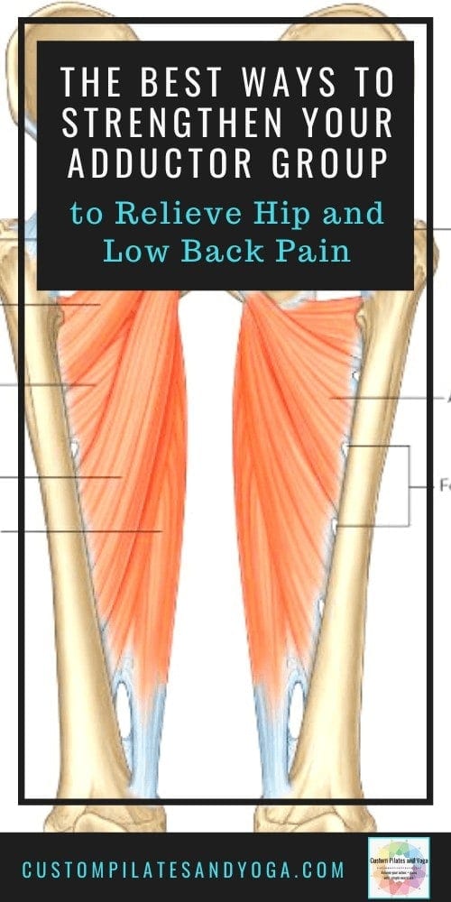 a pin for a post about how your adductor group could be causing your hip or low back pain